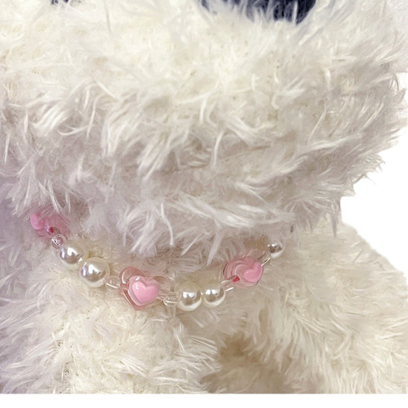 Fashion Pink Love Pearl Dog Necklace with Adjustable Jewelry Buckle, Small Medium Dogs Neck Decoration Necklace for Birthday Valentine's Day and 
