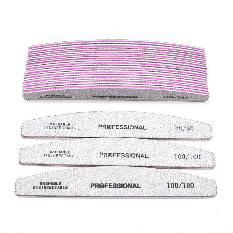 50Pcs/Lot Grey White Half Moon Purple Core Nail Files 80/100/180 Womens Nail DIY Thickening Professional Nails Polishing Tools 250214