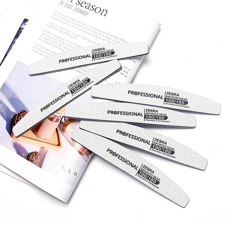 50Pcs Halfmoon Nails File Professional Reusable 100/180 Grit Buffer Files Double Sides Washable Sanding Nail Files For Manicure 250214