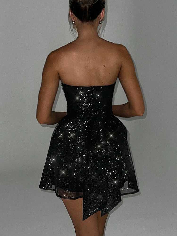 Basic Casual Dresses Fantoye Sexy Strapless Bright Silk Shiny Women Dress Black Off Shoulder Evening Dress Female Skinny Elegant Party Club Outfits H2