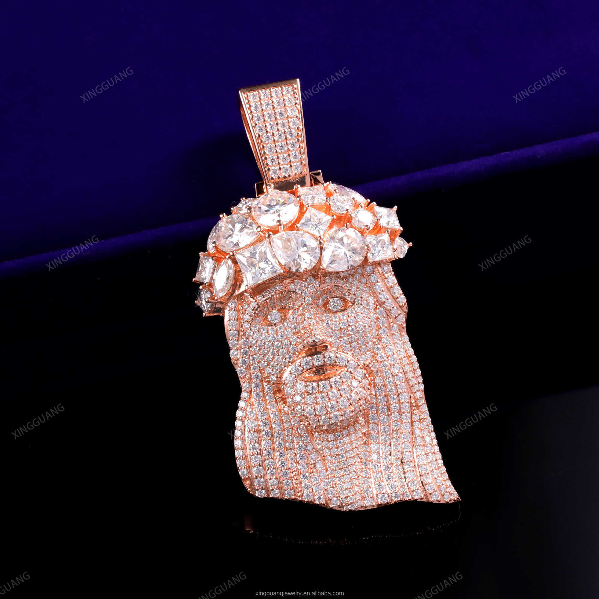 XingGuang 925 Silver Iced Out Moissanite Jesus Pendant 18K Rose Gold Plated Hip Hop Jewelry Moissanite Diamond Jesus Pendant