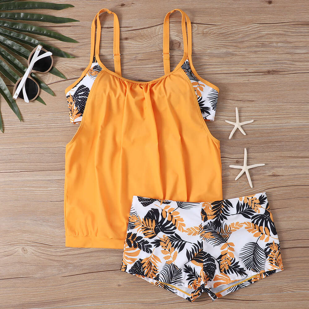 European and American plus size split bikini color printed two-piece swimsuit 2025 new casual versatile fashion clothing