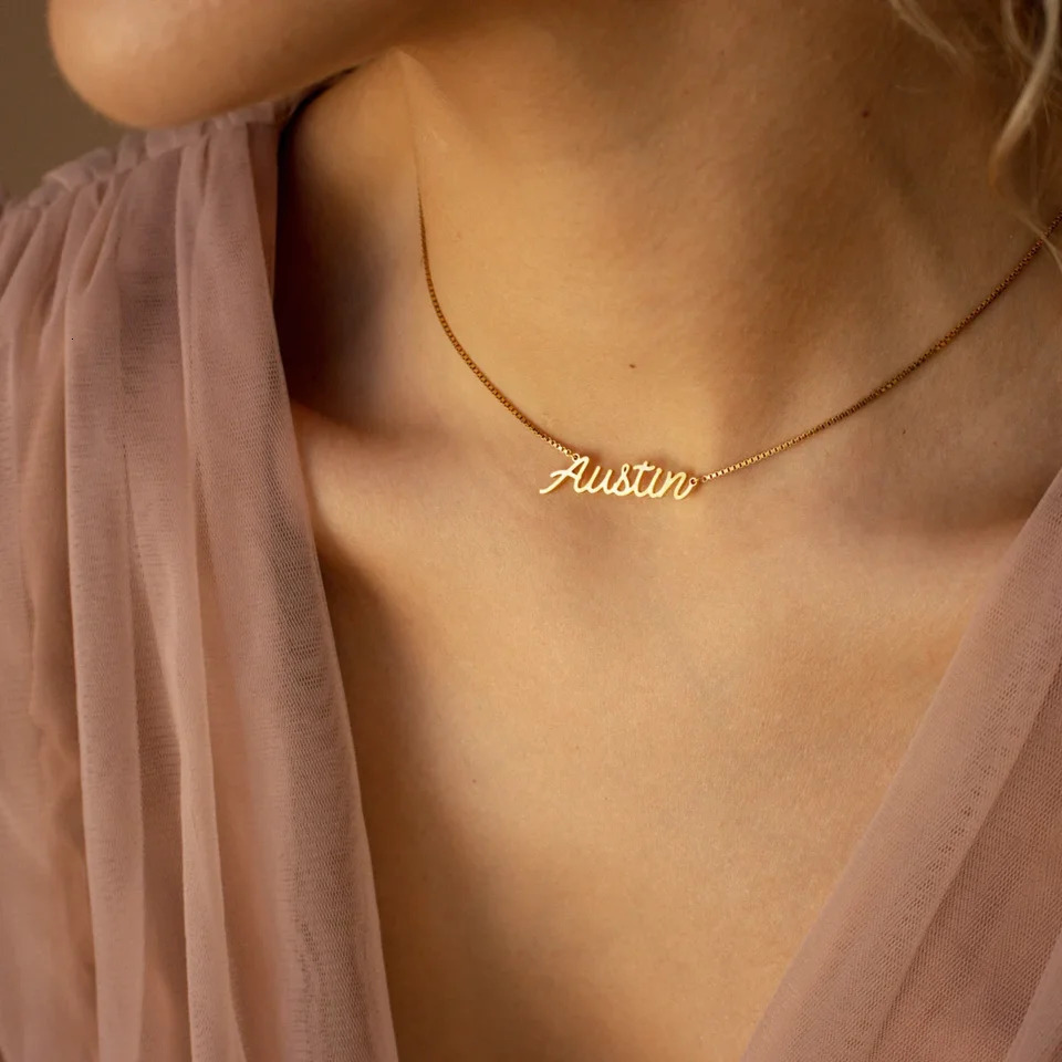 Custom Name Necklace For Women Any Font with Box Chain Gold Nameplate Friend Perfect Birthday Gift Choker 2023 250210