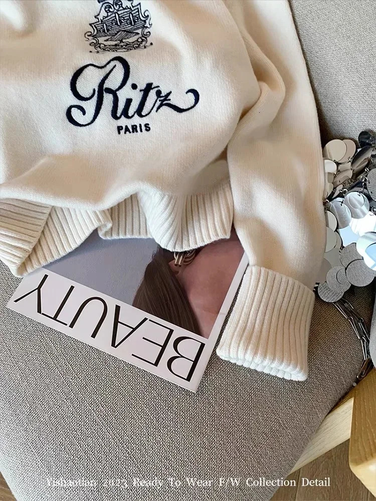 Autumn female Letters Embroidery Round Neck Pullover Sweater women Winter Cashmere Knitwear Jumper Casual White Knitwear Tops 250217