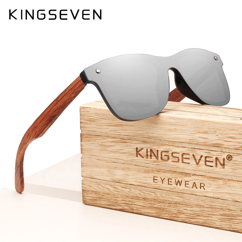 KINGSEVEN Polarized UV400 Sunglasses For Men Wooden Vintage Mirror Lens Glasses Square Frame Women Eye Protection Eyewear 250213