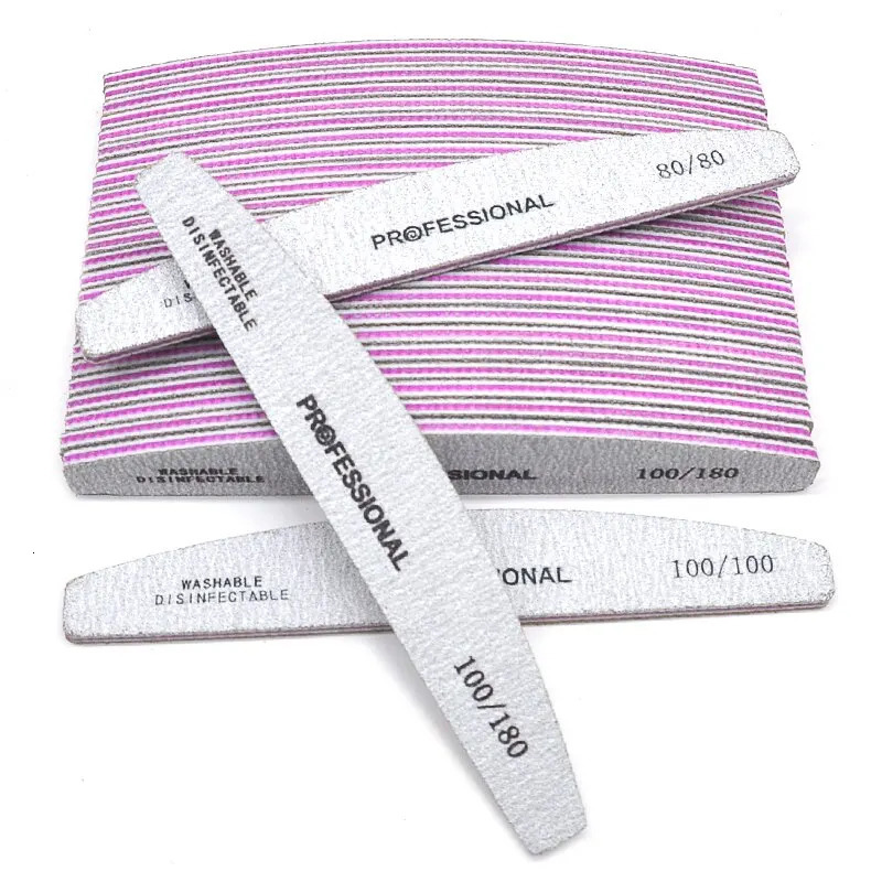 50Pcs/Lot Grey White Half Moon Purple Core Nail Files 80/100/180 Womens Nail DIY Thickening Professional Nails Polishing Tools 250214