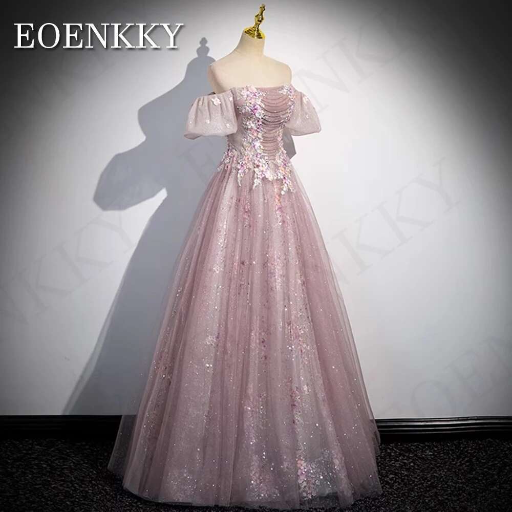 Ral Glitter Print Prom Dress Elegant Beading Off Shoulder Tulle Special Events Ocn Dresses Wers Appliques Shining es