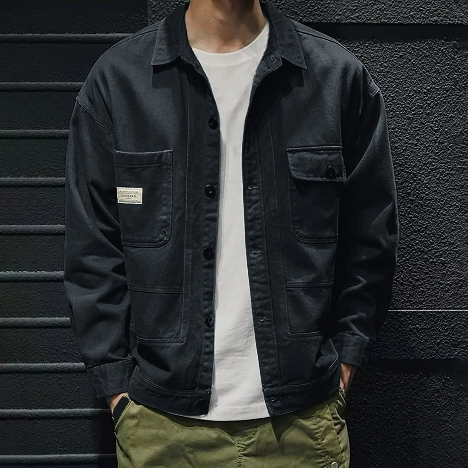 Men S Flannel Jackets Male Loose Casual Denim Jacket Retro Work Shirt Racing For High Street Motorcycle 250210