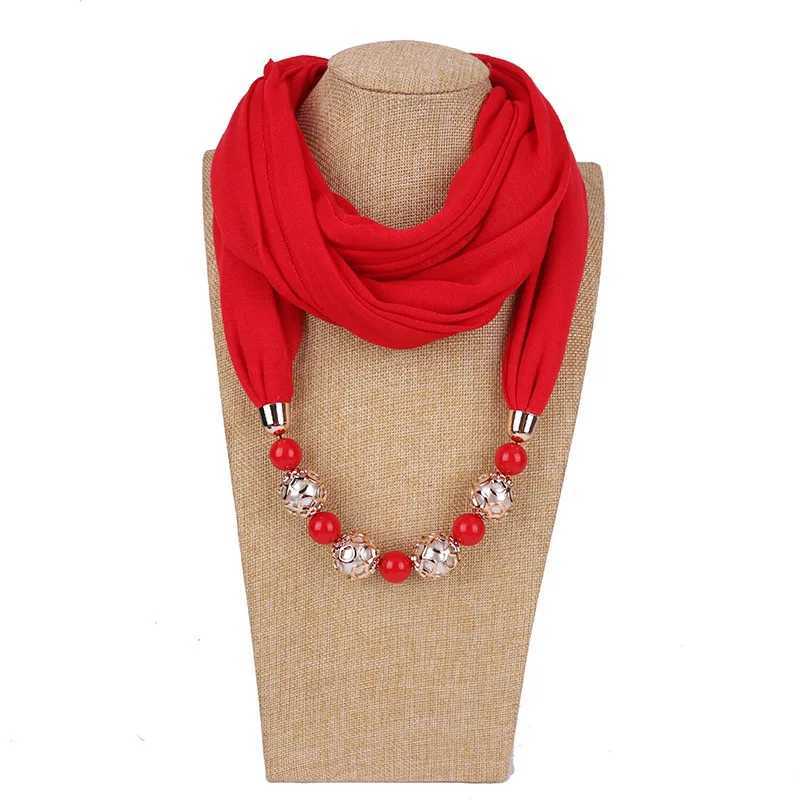 Women Fashion Neckerchief Hijab Necklaces Beads Solid Color Jewelry Shl Resin Beads Pendant Scarf Women Hijabs W250218