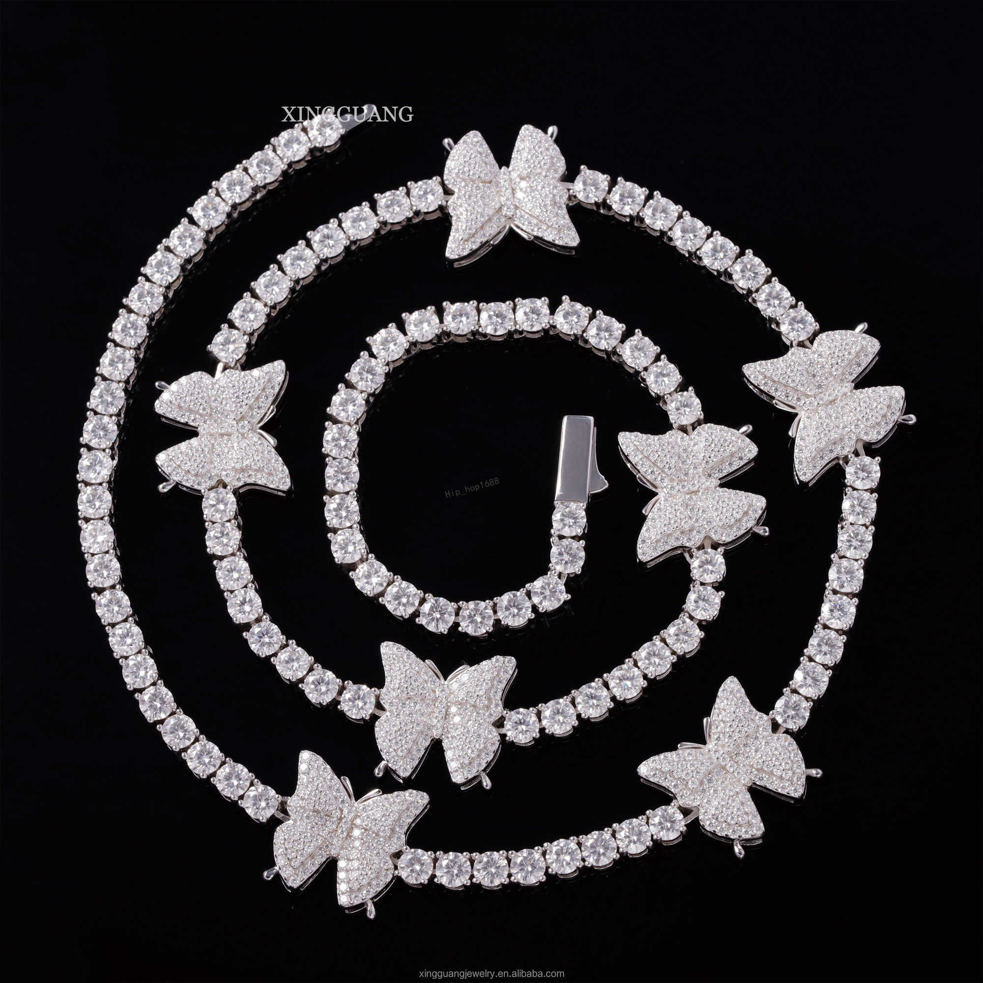 Trendy 925 Sterling Silver Iced VVS 3mm Moissanite Diamond Tennis Chain Bracelet White Gold Plated Butterfly Tennis Chain