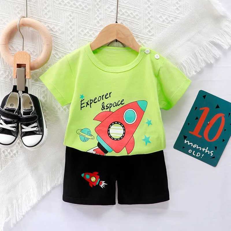 2023 New Kids Sets Summer Print Cute Boys Girls 2pcs Outfits Childrens Clothes Cotton Casual Toddler Tshirts Shorts Set W250218