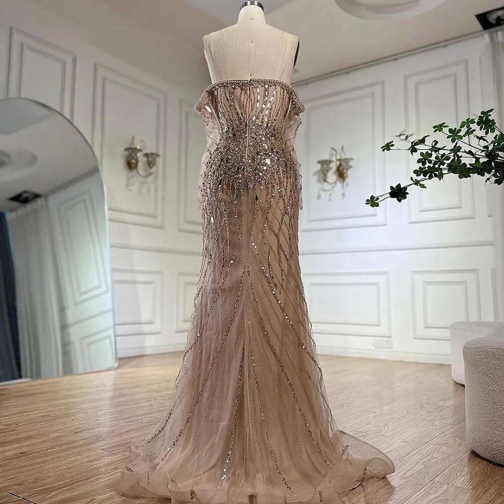 Gold Arabia Mermaid Beaded Off Shoulder Dubai Evening Dresses Gowns Evening Party Customize