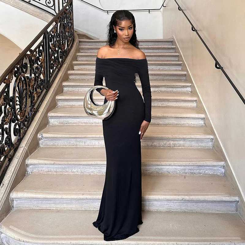 Basic Casual Dresses Lygens Off The Shoulder Bodycon Ruched Bandage Long Slve Midi WomenS Dresses Elegant Evening Casual Ladies Dress For Winter H2521