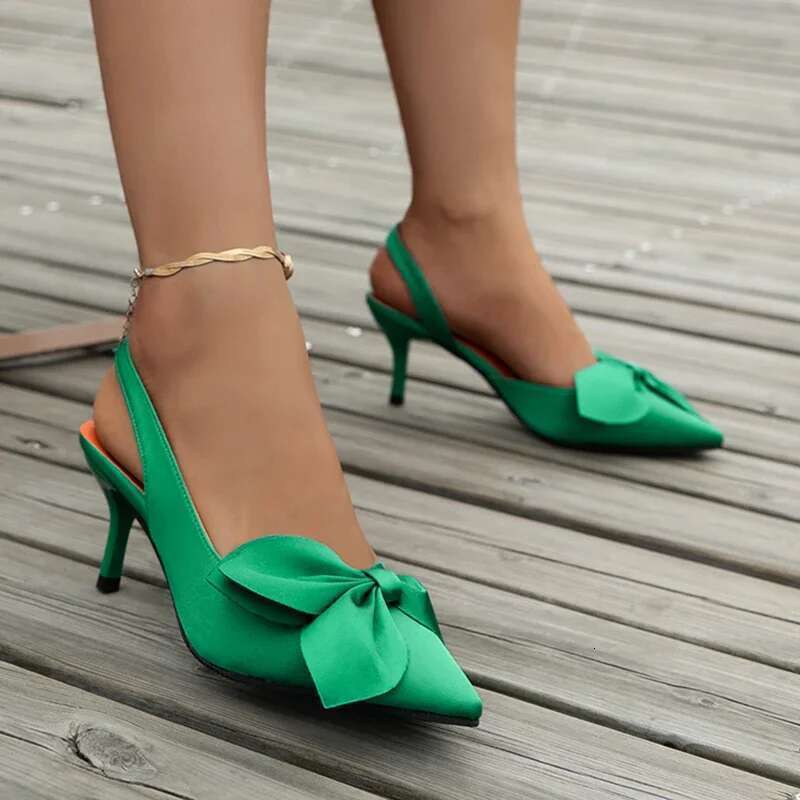 Summer Brand Sandalias Sexy Pointed Toe Slip on Bow Casual Shoes Office High Heels Women Sandals