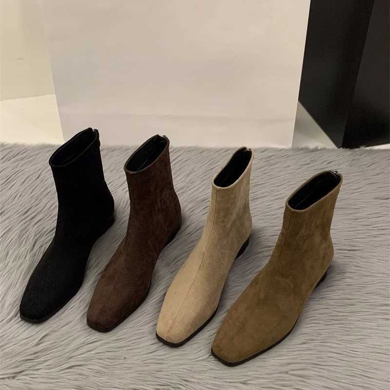Autumn and Winter New Coarse Heel Suede Ankle Boots Womens Fi Versatile Elastic Short Boots Korean Skinny BootsXJ250217