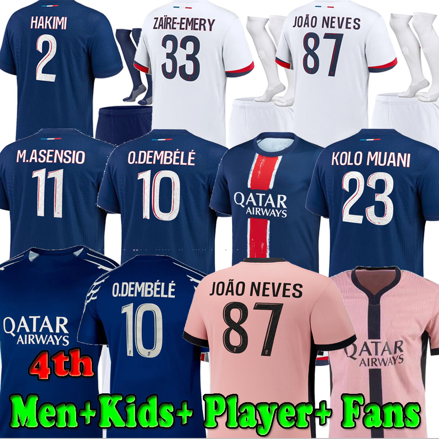 24 25 soccer jersey DEMBELE HERNANDES KOLO MUANI HAKIMI Doue P Maillots de football shirt 2024 2025 men kids kit Joao Neves enfants Vitinha Hakimi 4th away