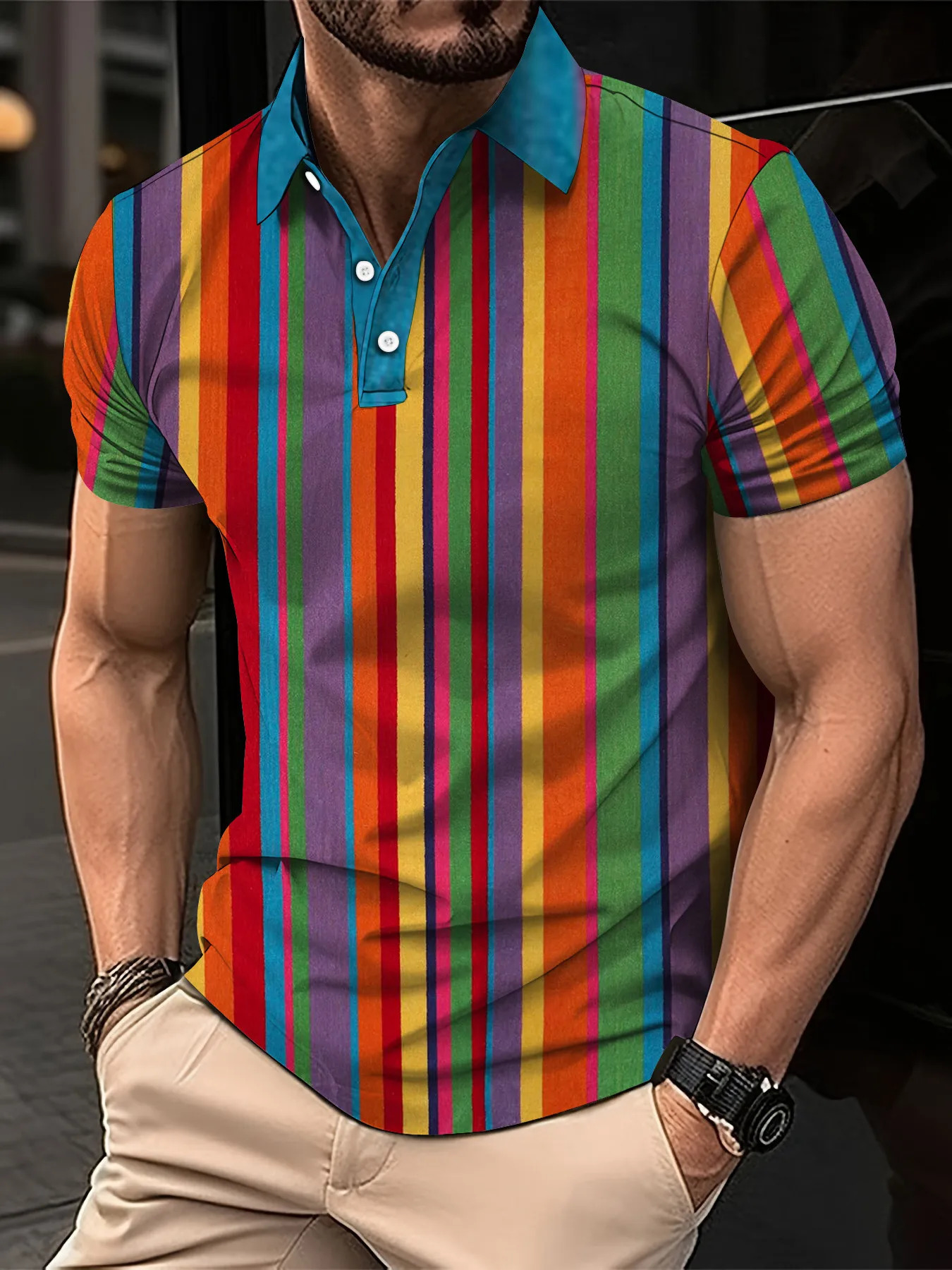 Summer selling mens colorful striped polo shirt Tshirt casual and comfortable street style clothing toplevel 250213