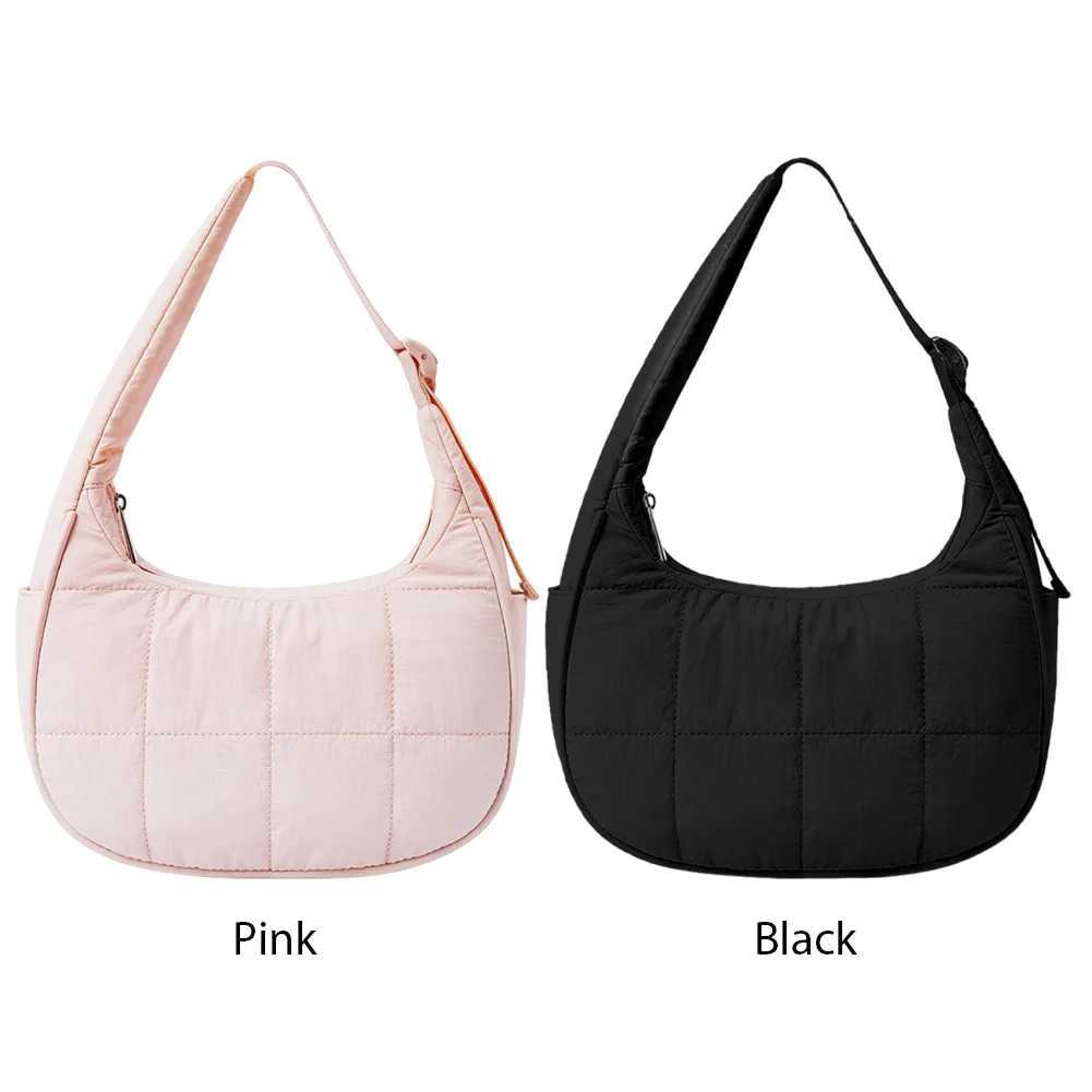Puffer Crescent Bag for Women Quilted Shoulder Purse Nylon Adjustable Strap Handbag with Zipper Hobo Bag for Work TravelC250214