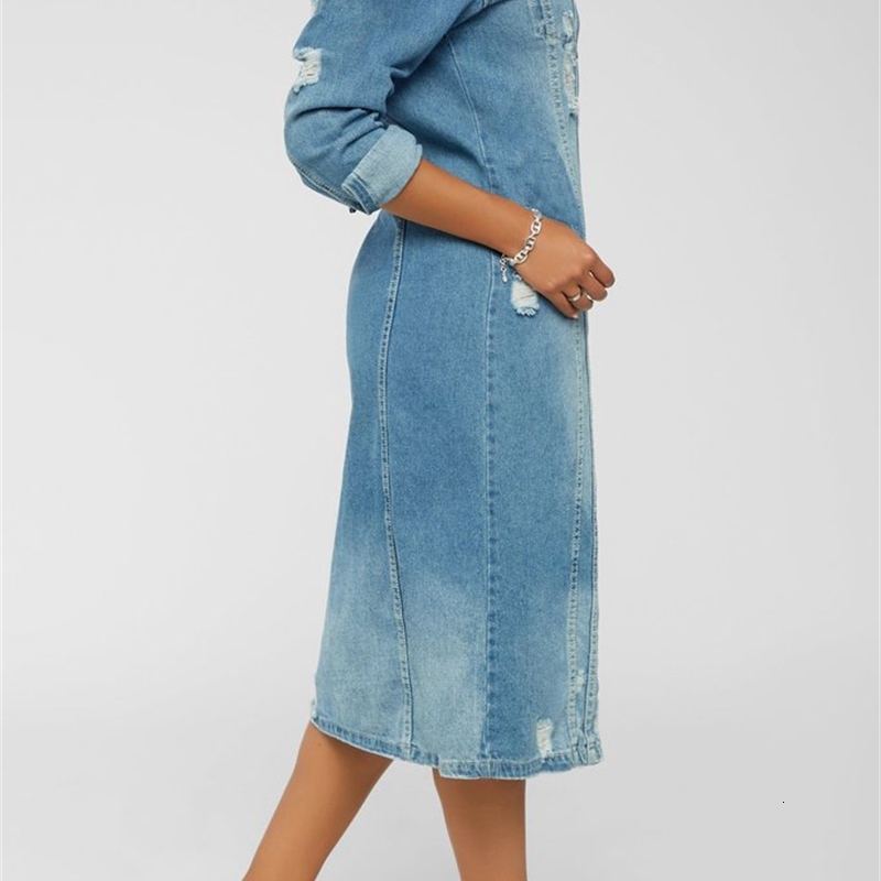 Women Jackets Autumn And Winter New Denim Long Windbreaker Coat Hole Denim Coat Female