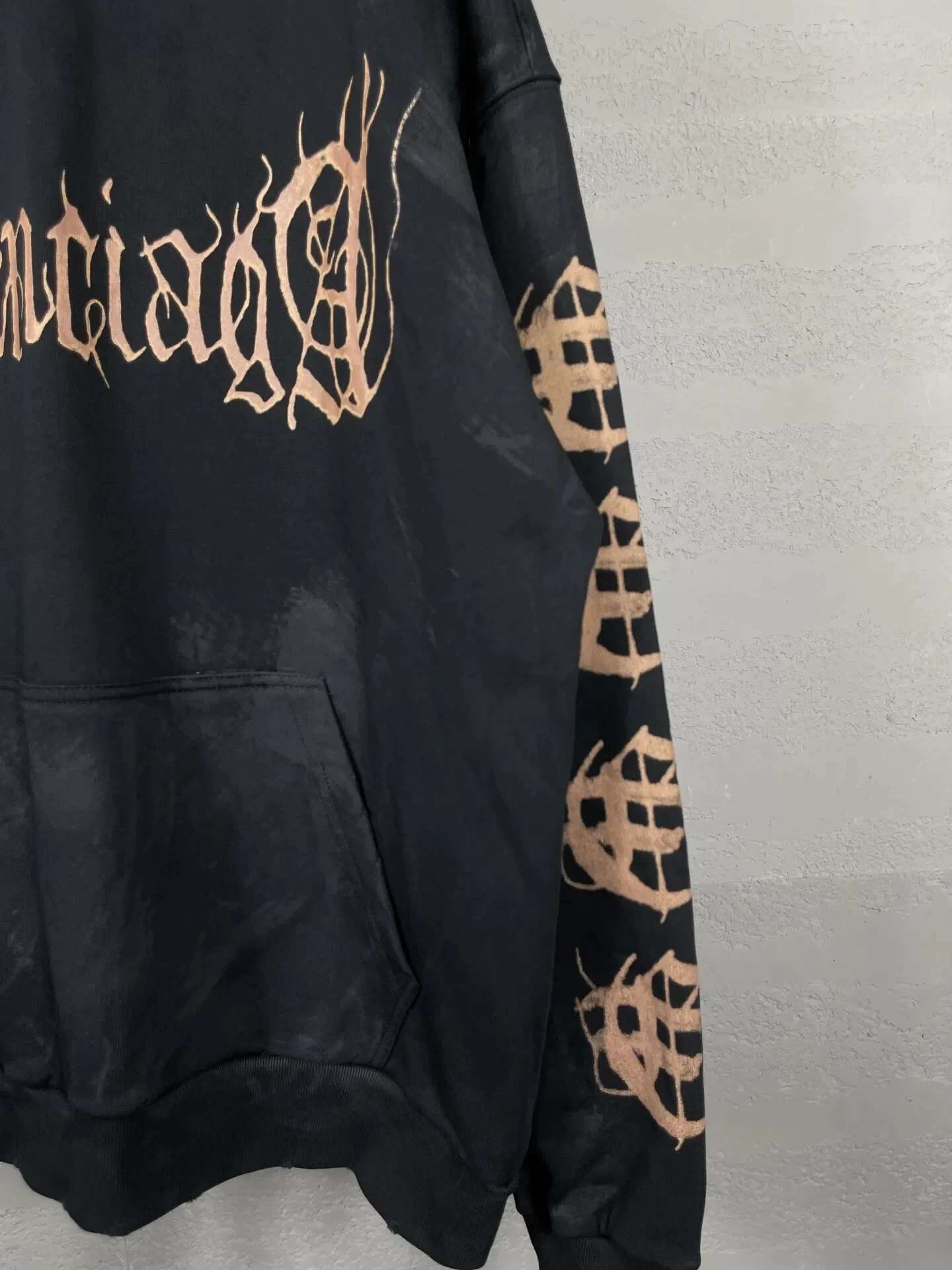 P Authentic Version Vintage Letter Hooded Sweatshirt Casual Style Loose Fit High Street Trend