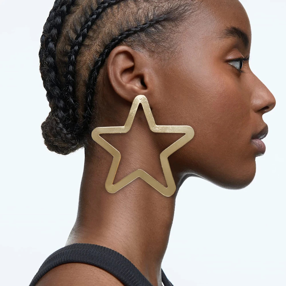Fashion Hollow Big Star Shaped Ear Line Stud Earrings Dangle Drop For Women Jewelry Pendant Copper Wire Brincos Gifts 250213