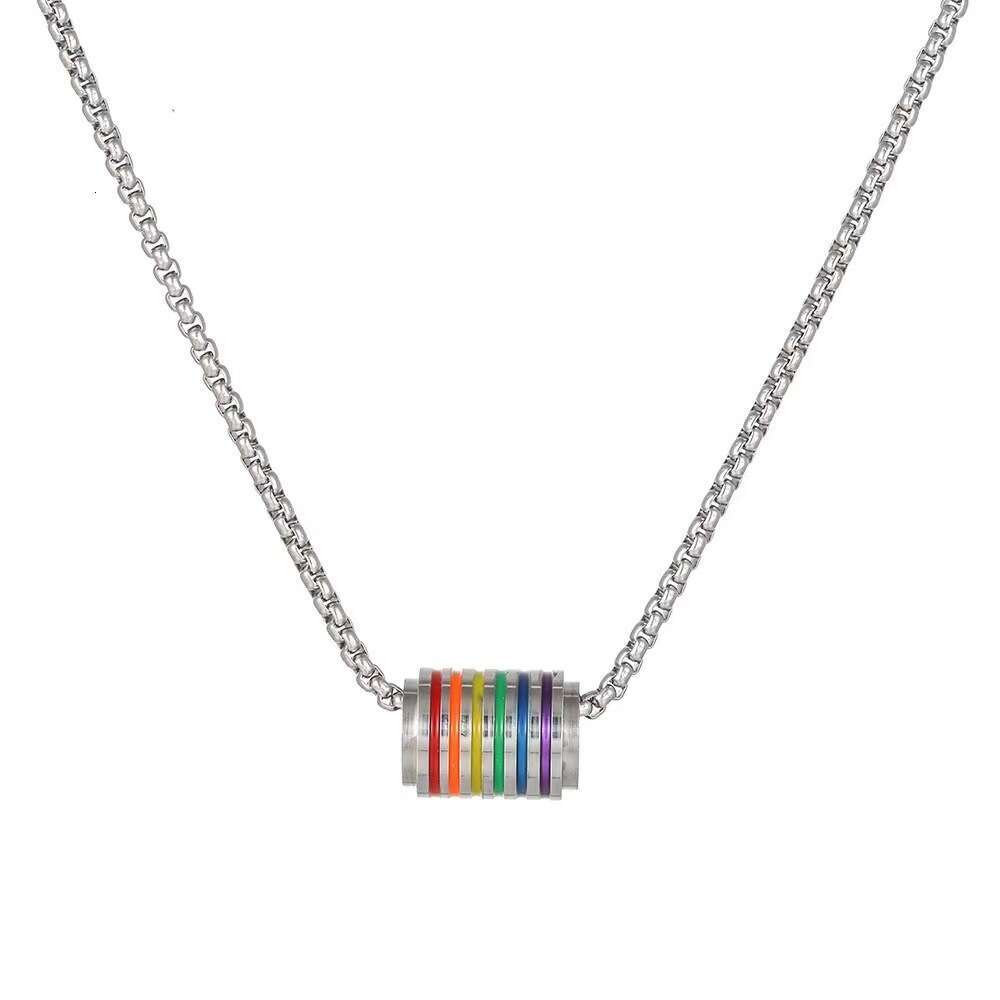 Rainbow bead necklace for men and women, trendy internet celebrity, hip-hop pendant, cool style sweater chain, titanium steel non fading sweatshirt ch
