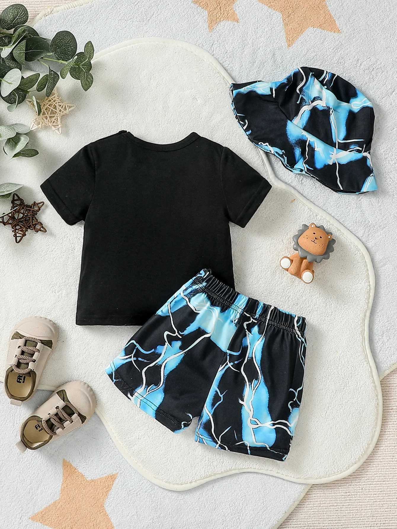 2PCS 2024 Baby Boys Summer Short Sleeve Top Short Trousers For 1-3Y Casual Daily Set Clothes+ Hat W250218