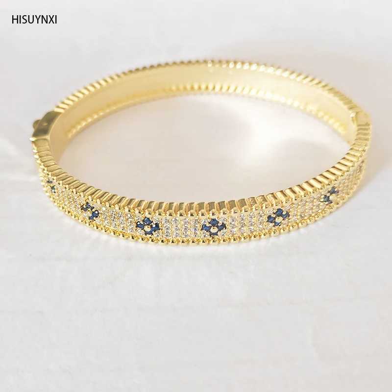 Bangle Trendy fashion 18 k gold plated brass jewelry four clover leaf shape skeleton court style bangle bracelet for woman H250217