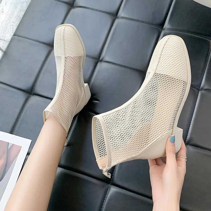 2023 Womens Ankle Boots Summer New Fi Thick-Soled High-Top Ladies Sandals Mesh Breathable Comfortable Short BootsXJ250217