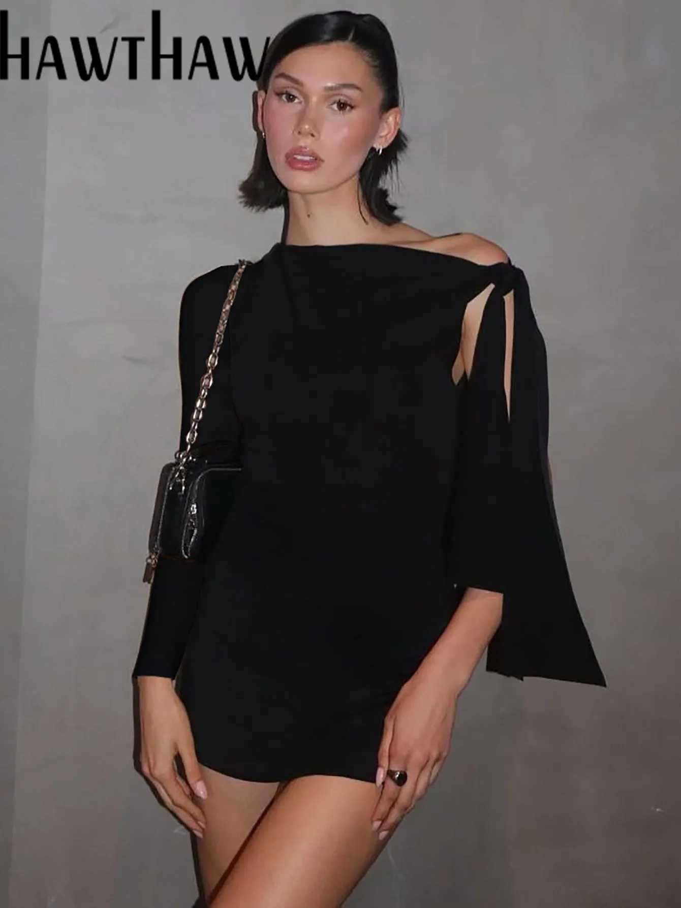 Basic Casual Dresses Hawthaw Women Sexy 2024 Spring Autumn Long Slve Party Club Bodycon Basic Black Mini Dress Wholesale Items For Business H25217