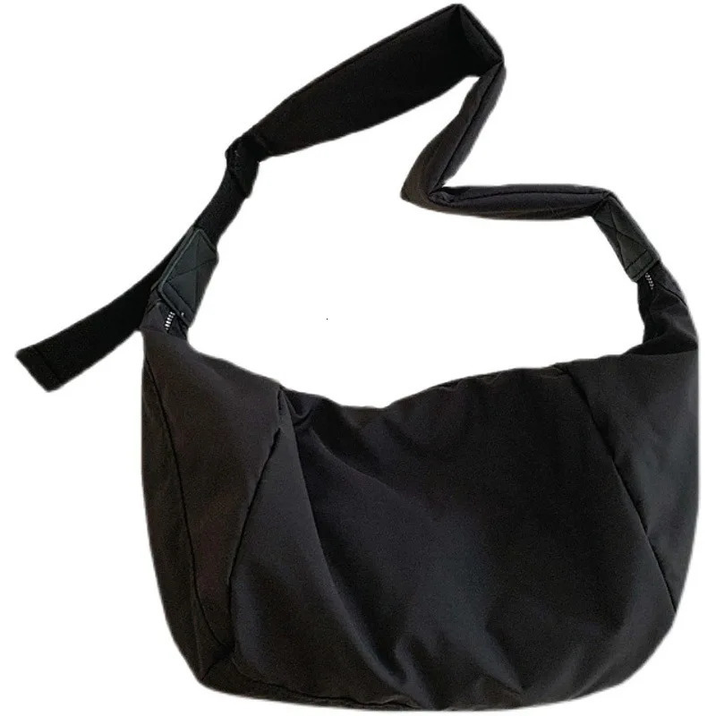 Large capacity Korean wide shoulder strap canvas bag cross body bag womens pleated garbage bag 250214