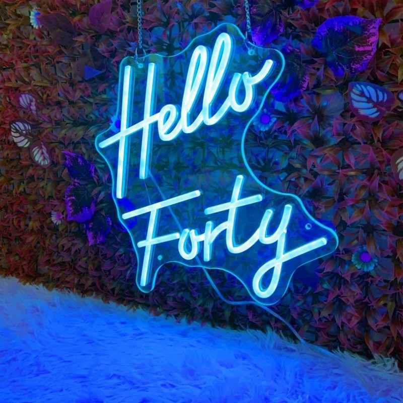 Hello Forty LED Neon Sign Custom 40th Birthday Neon Light Party Backdrop Decoration Sign Home Wall Art Decor Birthday Gift Z250218