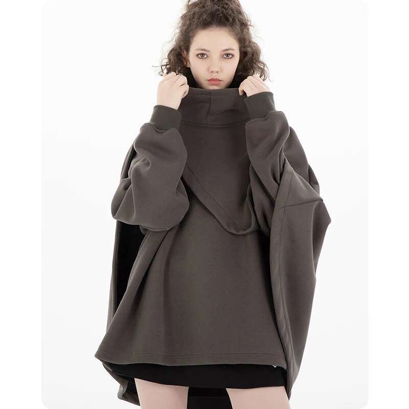 Unisex Functional Neck Cloak Hooded Sweater Two Piece Hoodie Men's Clothing Haruku Sweatshirt High Street Streetwear Top