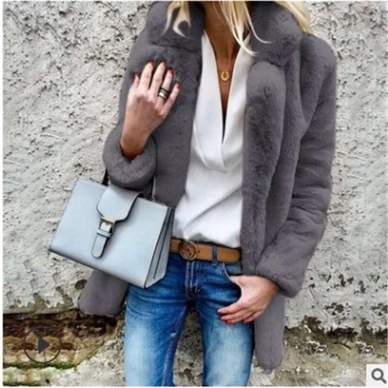 2025 Autumn/Winter New Solid Color Long-Sleeved Lapel Women's Fleece Women Fluffy Jacket Lady Winter Coat