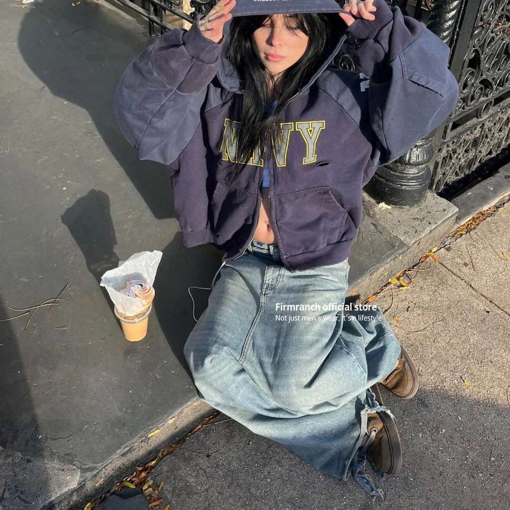 Firmranch Korean Fashion Make Old Dirty Hooded Jackets For Men Women Loose Worn Out Zip Up Hoodies Streetwear Cotton Sweatshirt