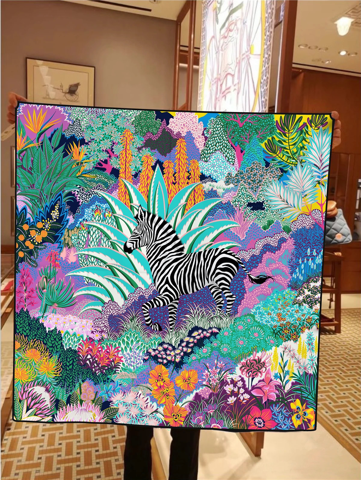 90cm Jungle Zebra Square Scarf Women Twill Silk Scarf Shawl Hijab Bandana Foulard Neckerchief Head Scarf 250213