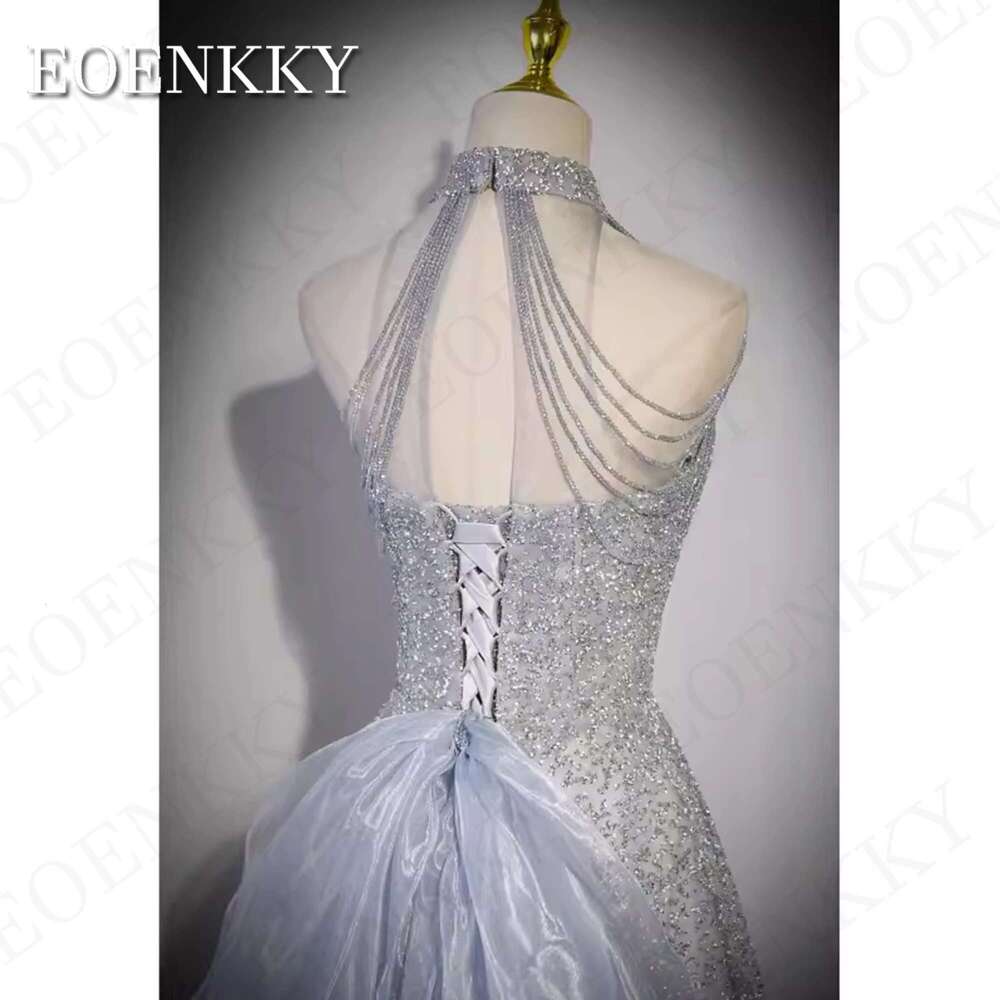 Halter Sparkly Prom Dress Fairy A E Glitter Tulle Celebrity Party Dresses Detachable Train Women es