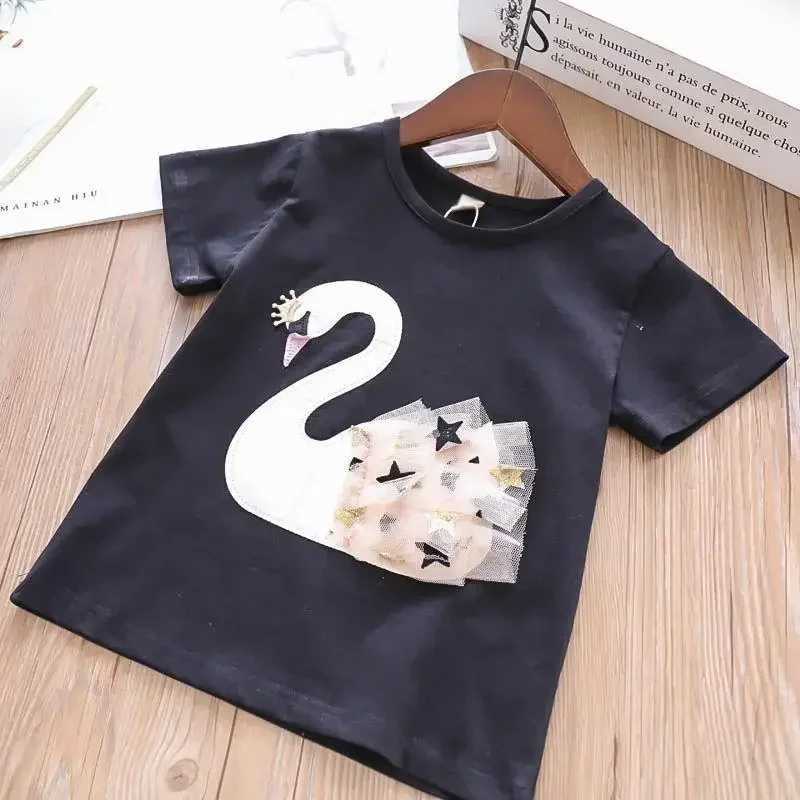 Kid Girl Clothes Swan Lace T-shirt+Star Tulle Skirt 2Pcs Set Baby Outfit Casual Girls Suit Fashion Two-Piece W250218