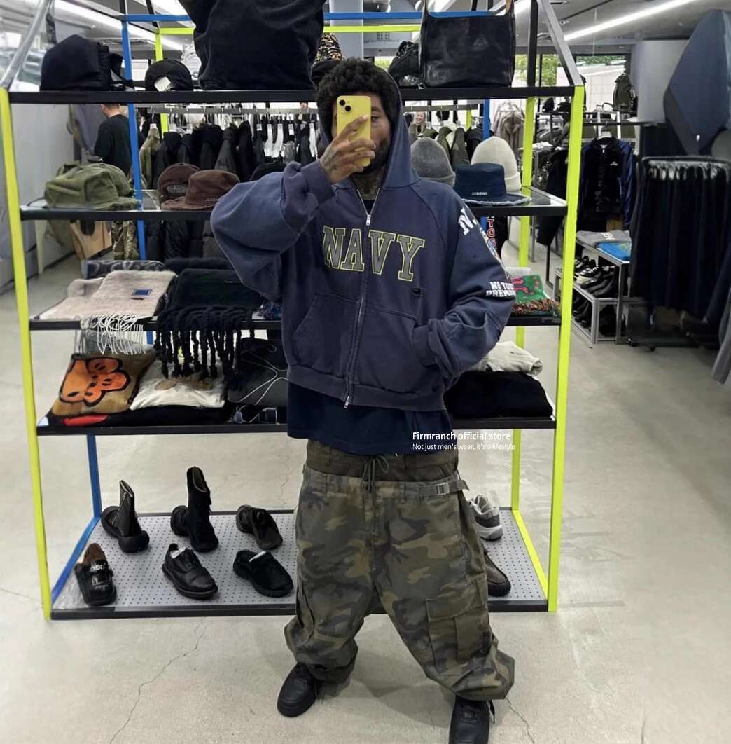 Firmranch Korean Fashion Make Old Dirty Hooded Jackets For Men Women Loose Worn Out Zip Up Hoodies Streetwear Cotton Sweatshirt