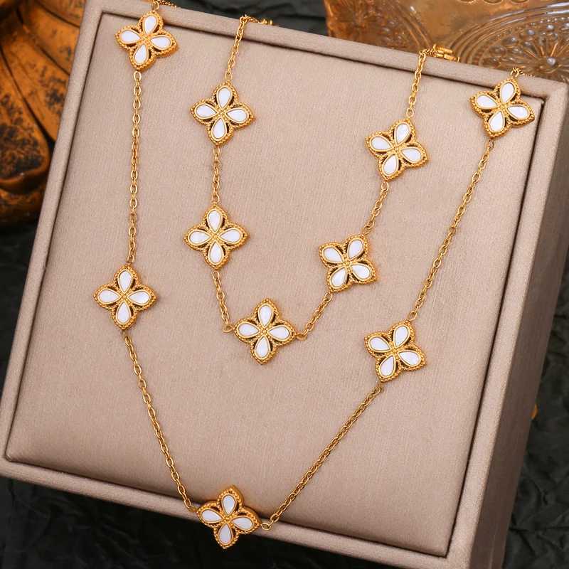 Earrings Necklace 316L Stainless Steel White Shell Four Leaf Clover Bracelet for Women Fashion Non-fading Jewelry Gifts Bijoux Pulseras H250217