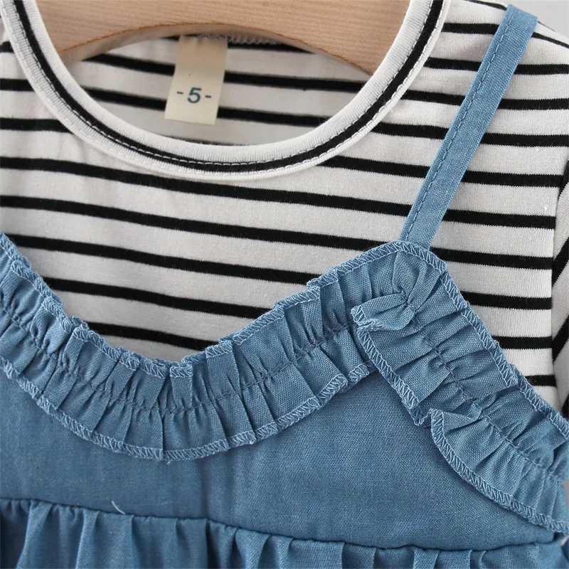 0-3-year-old summer patchwork girl short sleeved T-shirt with suspender dress set solid color striped girl princess skirt W250218