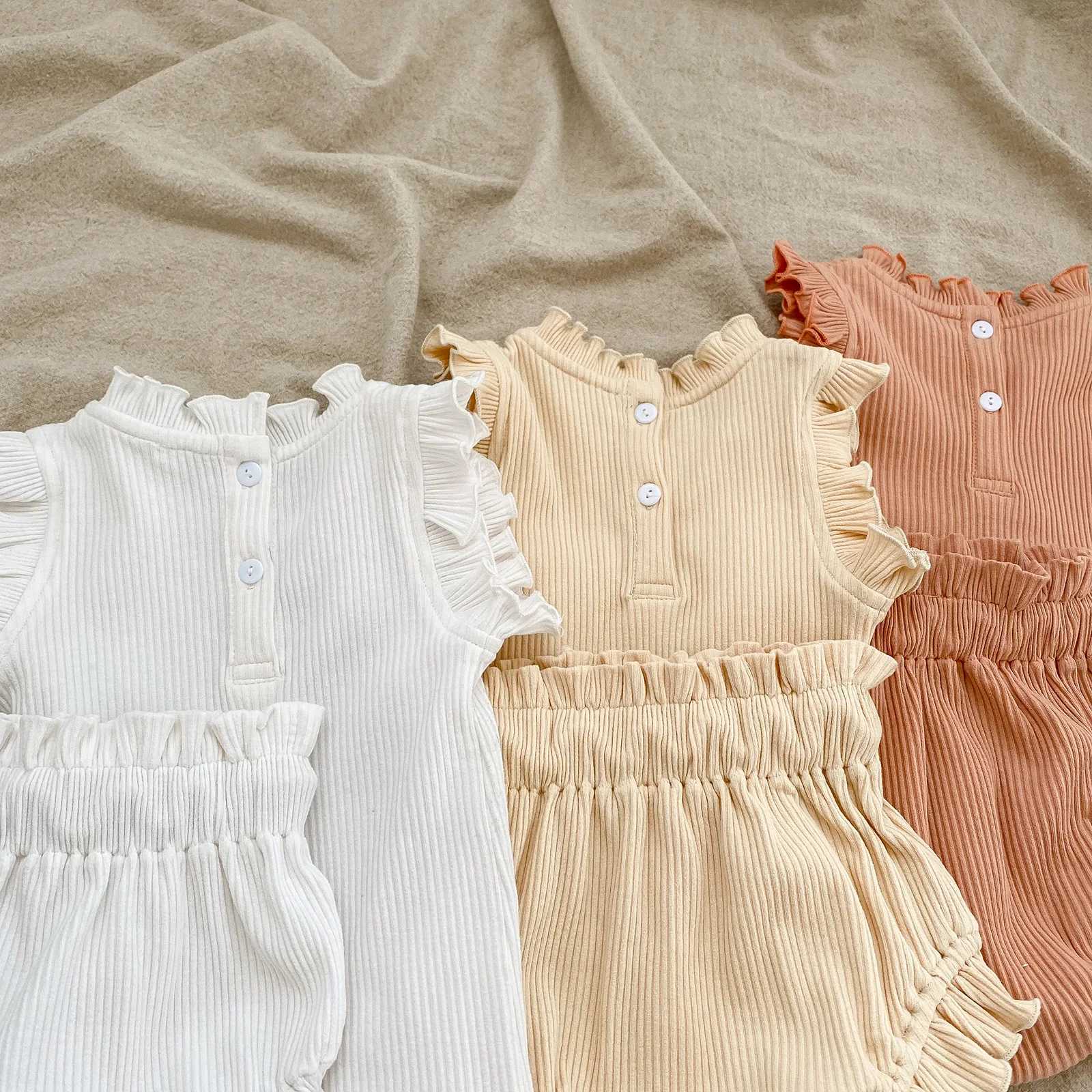 Summer Baby Girls Clothes Set Infant Ruffle Bodysuit Top PP Shorts Bloomers 2PCS Outfits 0-24 Months Toddler Romper Babys Sets W250218