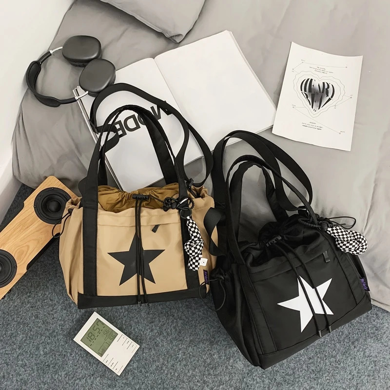 Pentagram Prints Nylon Fabric Crossbody Bags For Women Splash-proof Unisex Handbag Big Capacity Shopper Shoulder Bucket Bag 250213