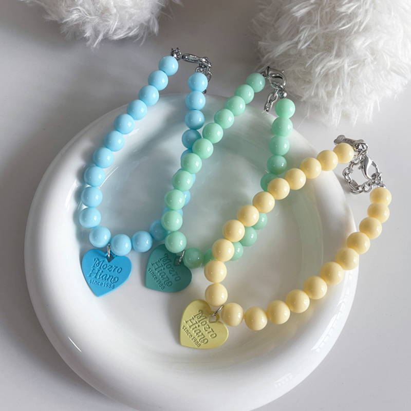 Candy Color Fashion Dog Pearl Necklace with Heart Shaped Small Decoration,Beautiful Cat Dog Necklace for Christmas, Valentine's Day, Party, Adjus