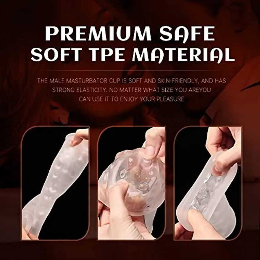Clear Male Masturbator Cup Men Stroker Dual Open-Ended Soft TPE Sleeve with Textured Tunnel Pussy Stroker Sex Toys PenisXJ250218