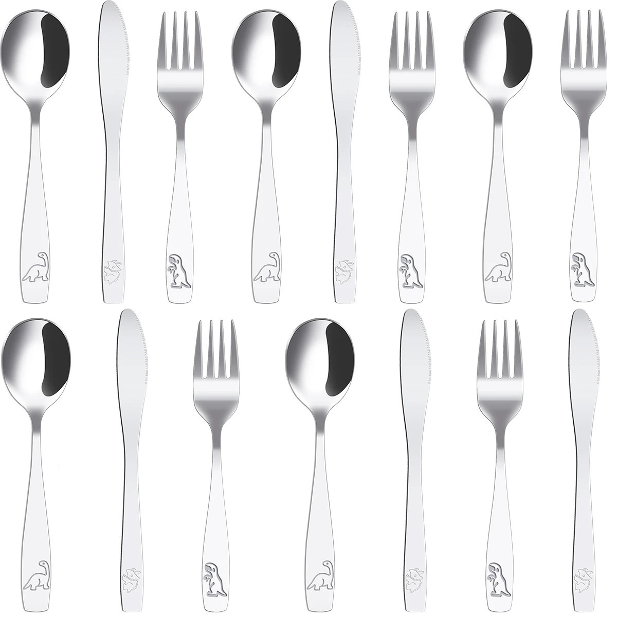 9/15Pcs Kids Silverware Set 410 Stainless Steel Kids Fork Spoon and Cutter Set Funny Dinosaur Flatware Set for Children Toddler 250214