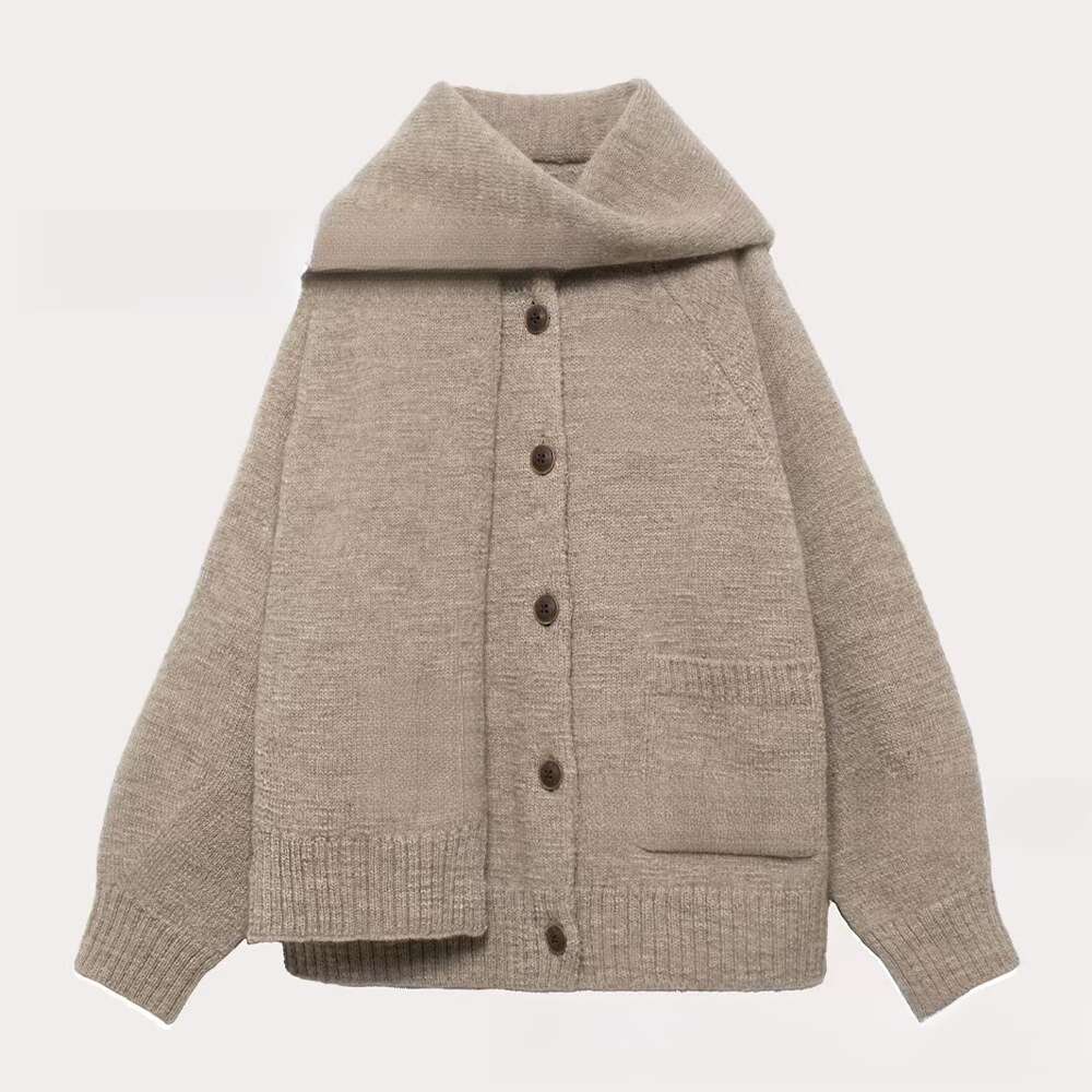 Embroidered Scarf, Wool Knit Cardigan, Sweater Jacket For Women