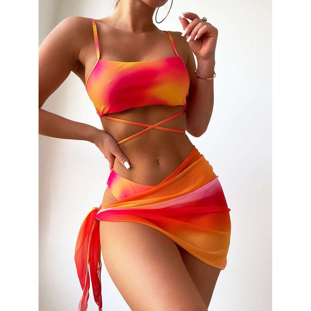 2025 Tie Dye Women's Three Piece Set Mesh Skirt Split Bikini Swimsuit Bathing Suits Designer Triangl Bikini Swimsuit New Arrival New Product