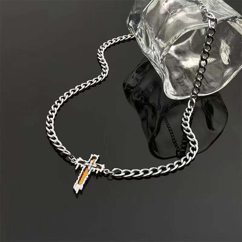 Cross Cold Wind Titanium Steel Men's Necklace with Female Crowd Design High end Sweater Hip Hop Collar Chain