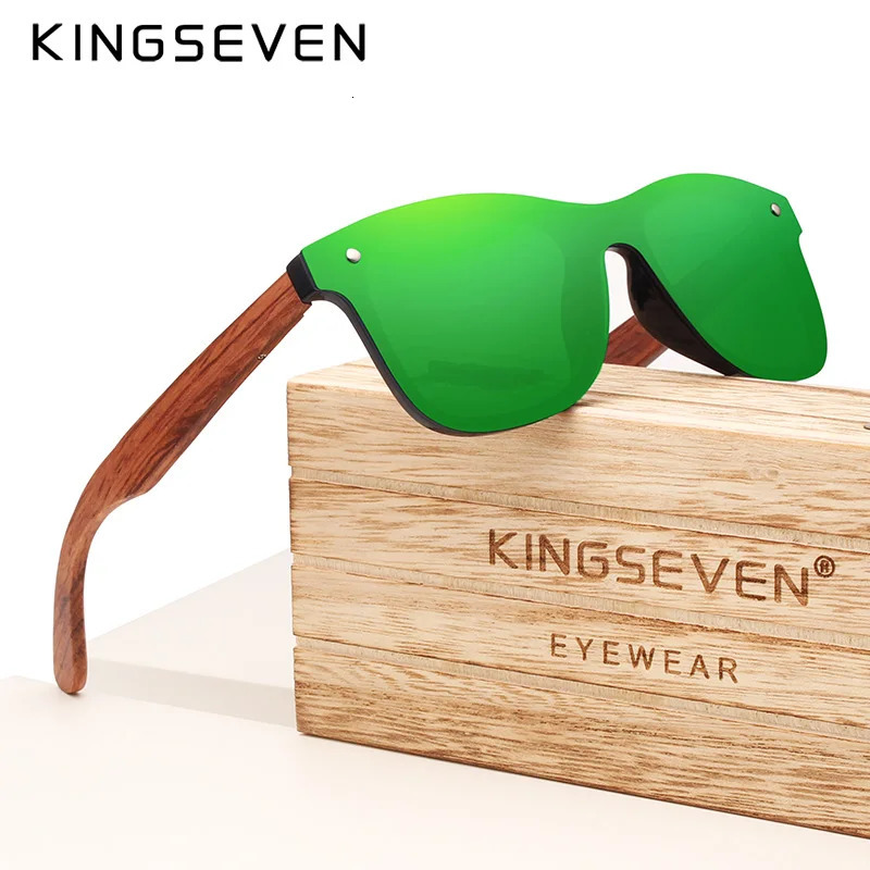 KINGSEVEN Polarized UV400 Sunglasses For Men Wooden Vintage Mirror Lens Glasses Square Frame Women Eye Protection Eyewear 250213